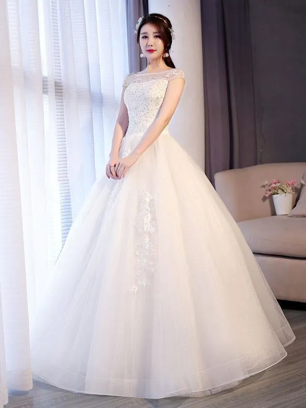 Princess Wedding Dresses Lace Beaded Ball Gowns Sleeveless Floor Length Bridal Dress