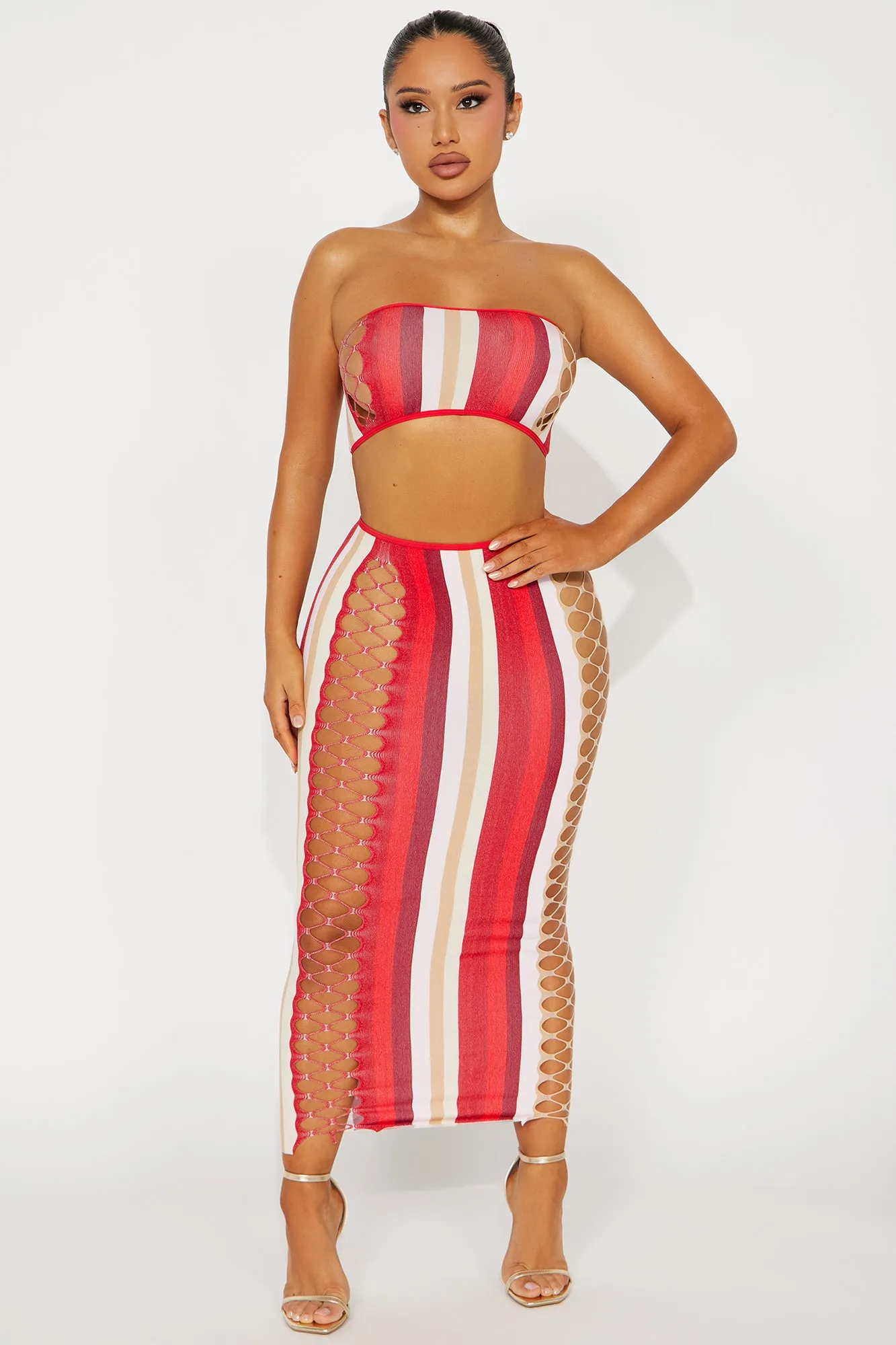 Ready For The Night Midi Skirt Set - Red/combo