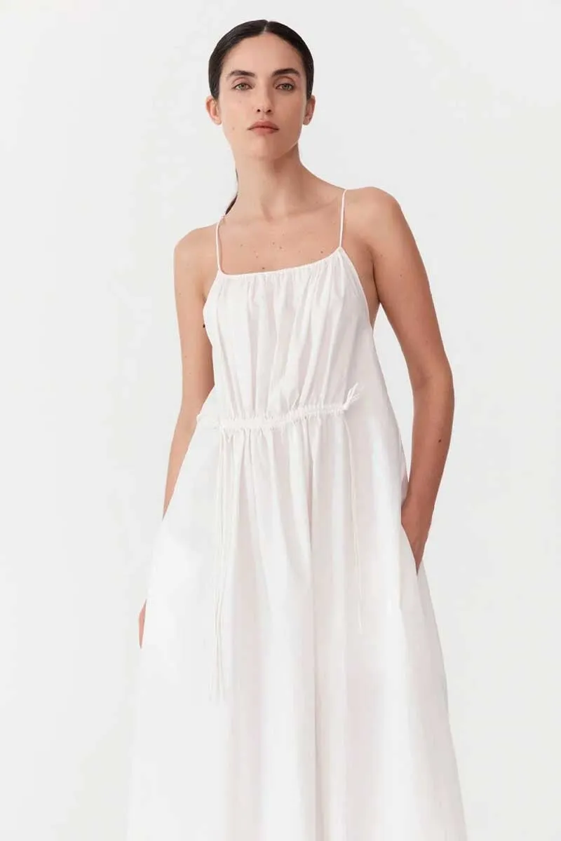 RELAXED DRAWSTRING DRESS-WHITE