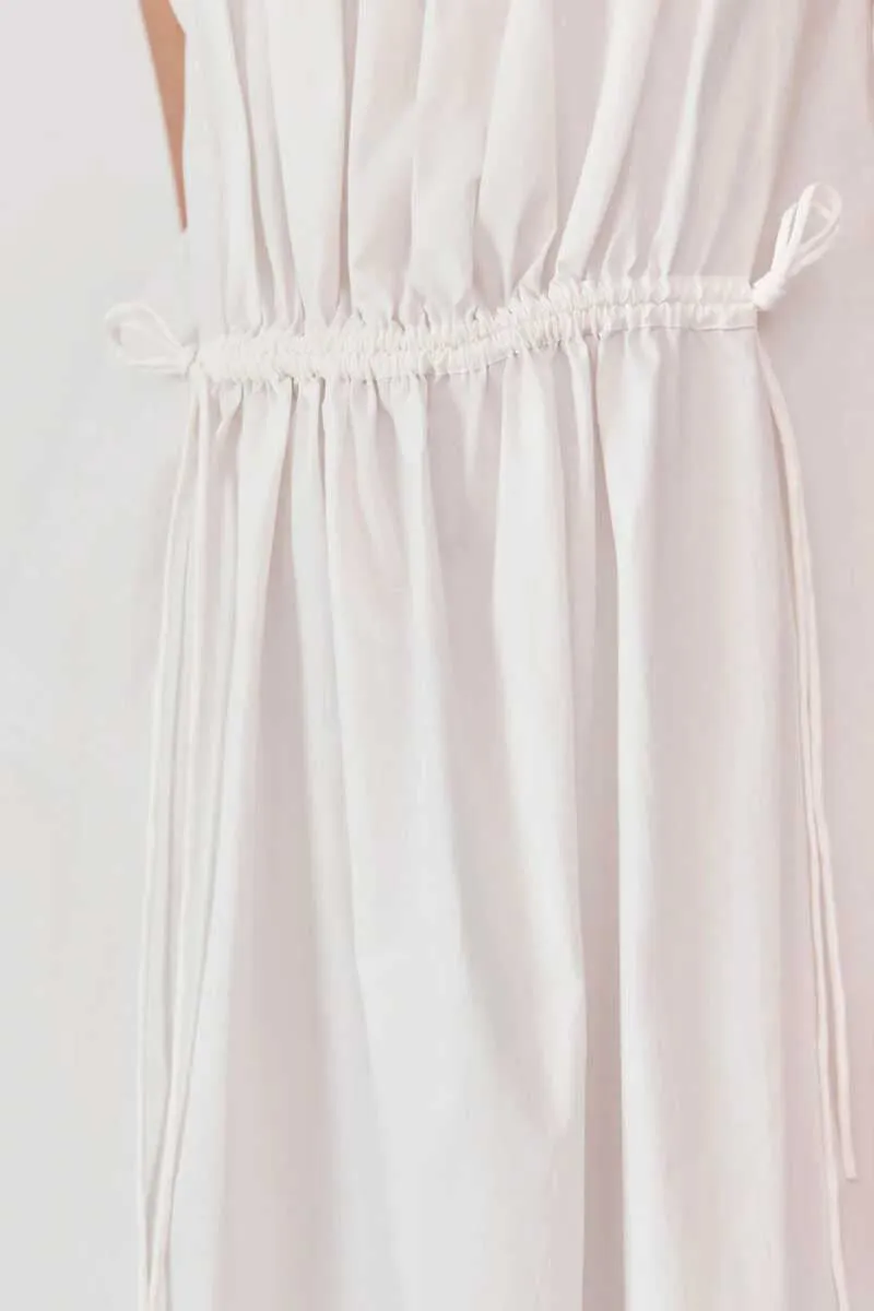 RELAXED DRAWSTRING DRESS-WHITE