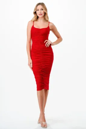 Ruched Glitter Midi Dress