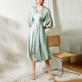 Satin Mint Green Cocktail Midi Dress