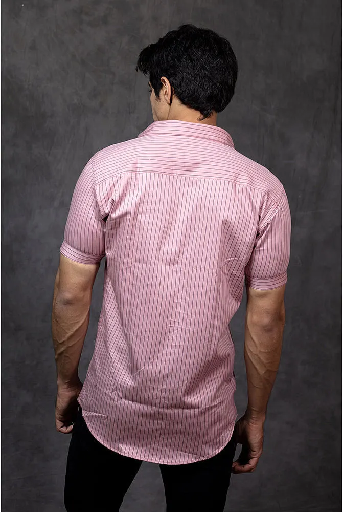 Short Sleeve Shirt - Men Casual Pink Lining Shirt - Buy Now