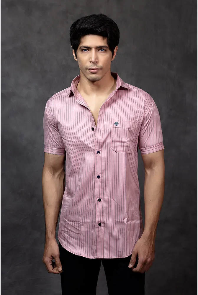 Short Sleeve Shirt - Men Casual Pink Lining Shirt - Buy Now