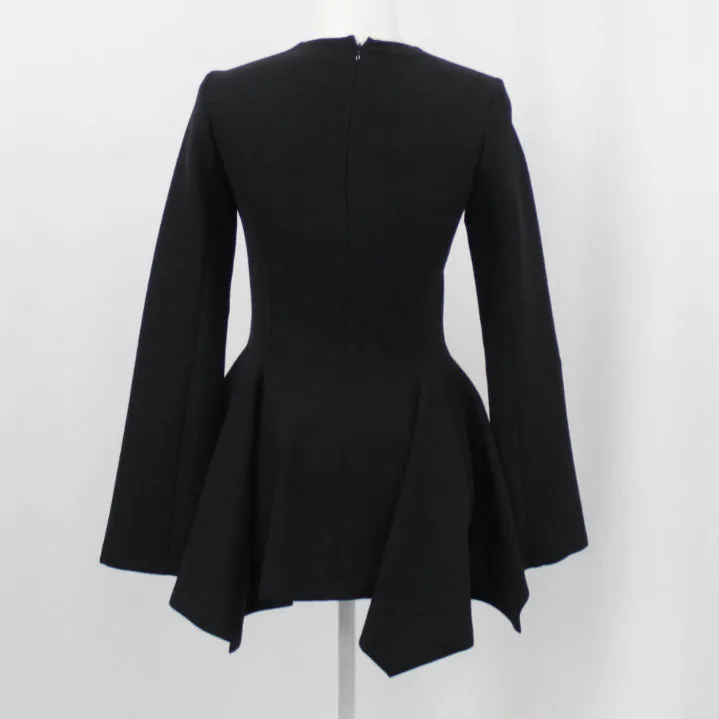 Stella McCartney Brand New $780 Black Stretch Wool Peplum Top XXS