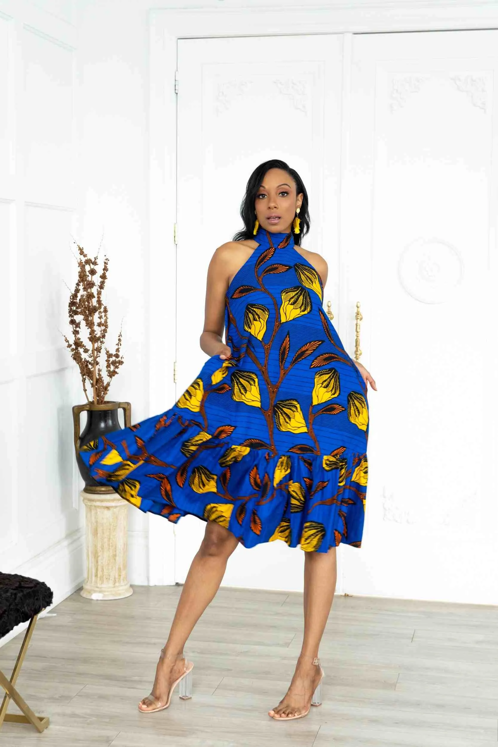 TICHA African Print Midi Women' Dress (Haltered Neck)