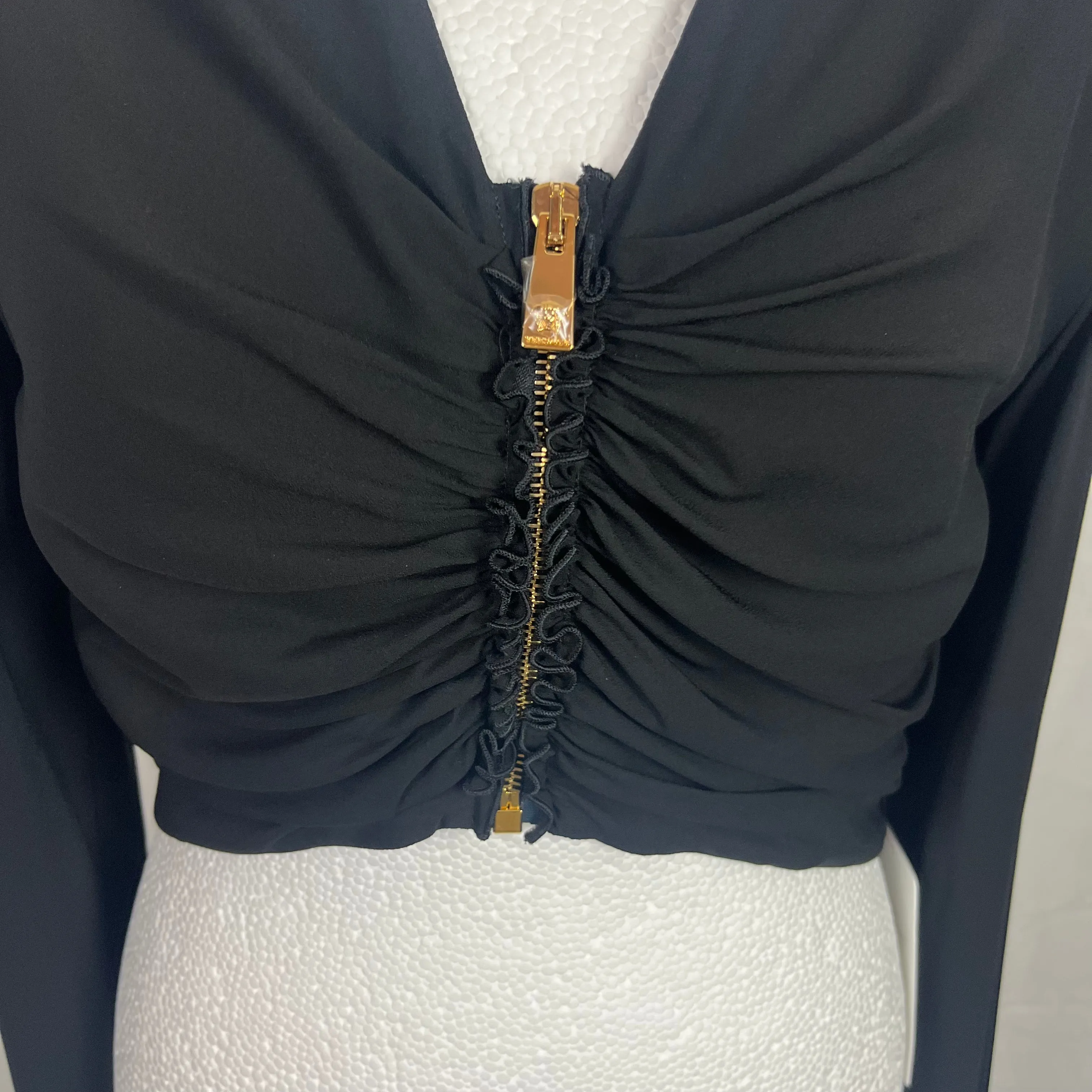 Versace Brand New 840 Black Medusa Zippered & Ruched Top M