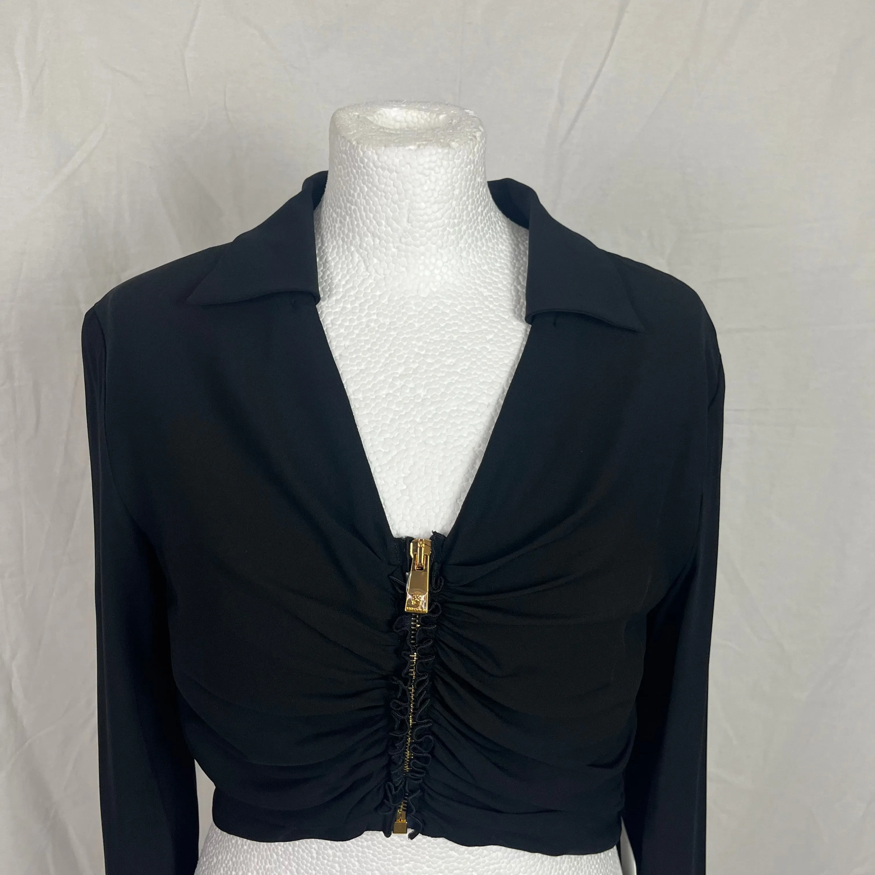 Versace Brand New 840 Black Medusa Zippered & Ruched Top M