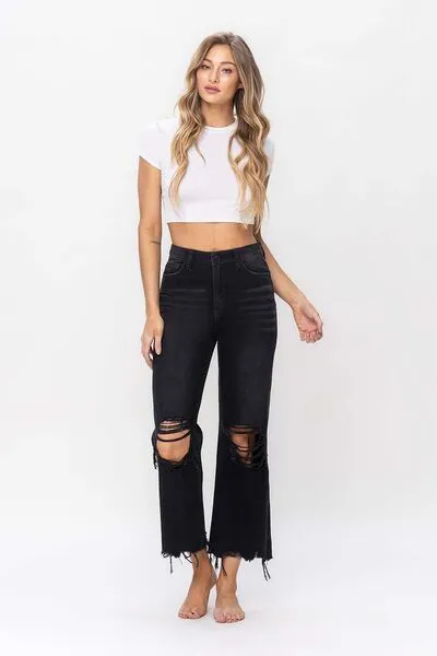 Vervet by Flying Monkey Vintage Ultra High Waist Distressed Crop Flare Jeans (Online Exclusive)