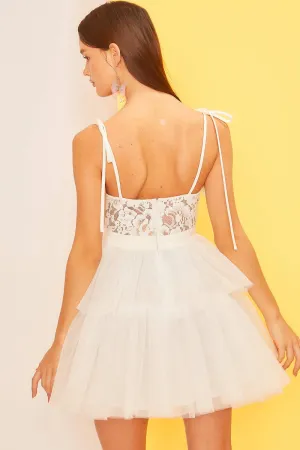 White Tulle and Lace Mini Cocktail Dress