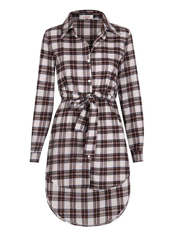 Women Casual Plaid Long Sleeve Shirt Dress