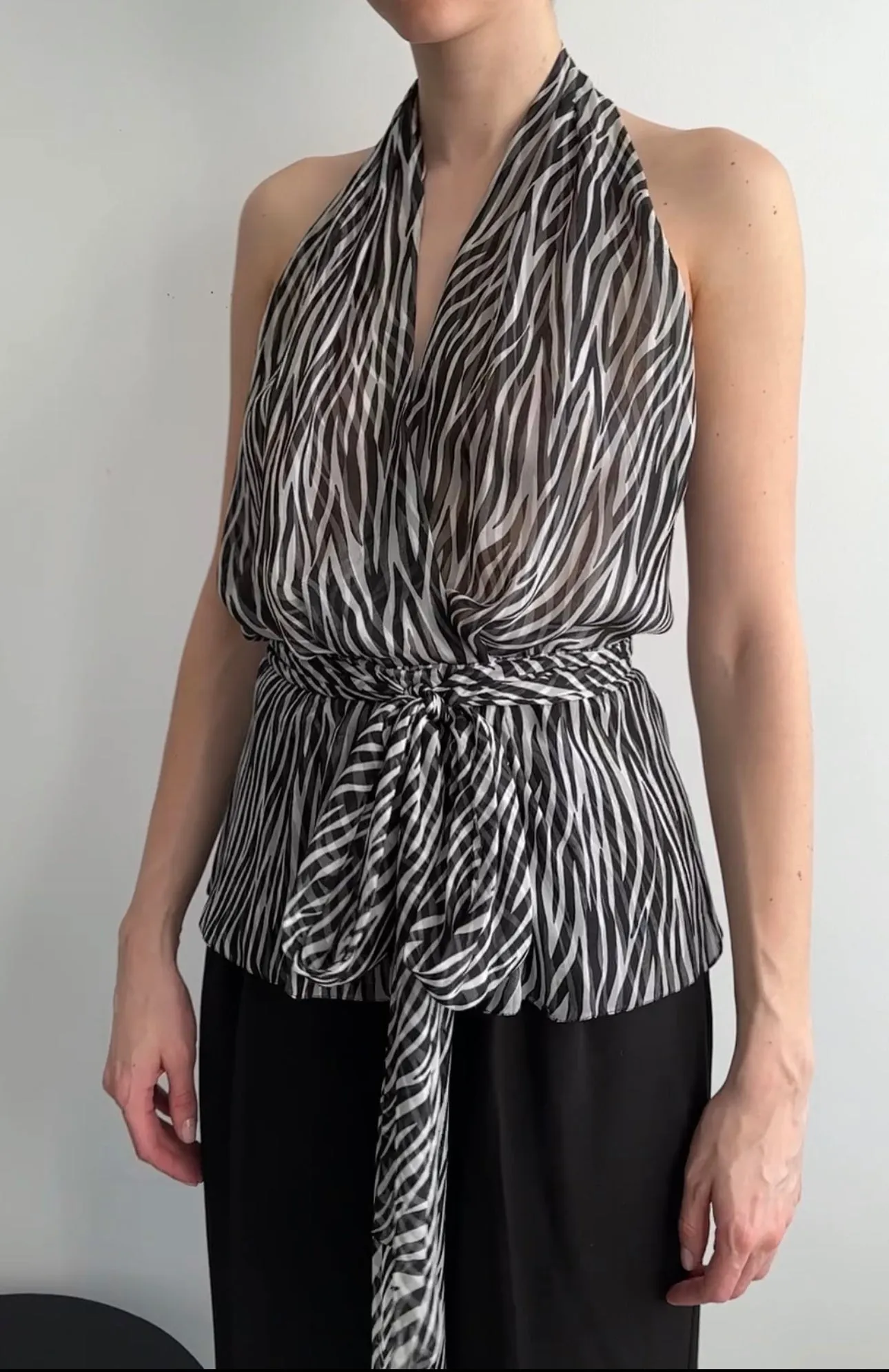 Yves Saint Laurent Haute Couture Sheer Silk Chiffon Zebra Halter Top